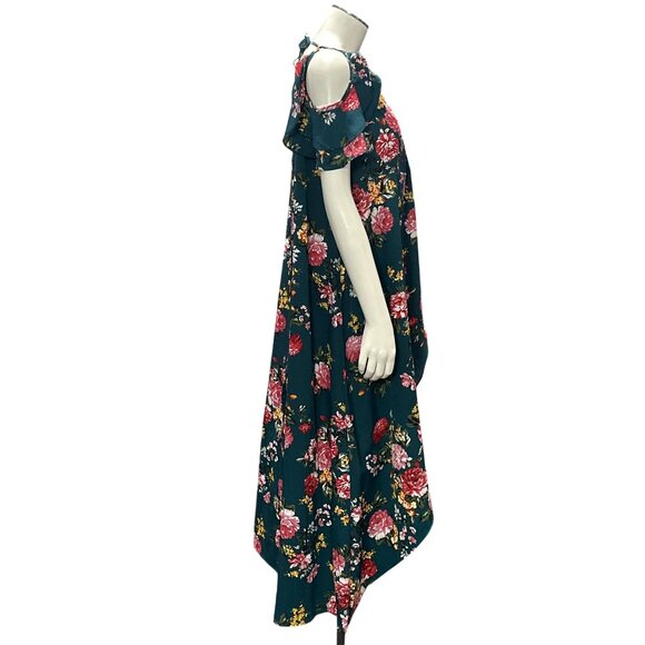 CCC Sexy Sheer Floral Hi Low Cold Shoulder Maxi Sun Dress Size Medium - Picture 4 of 9